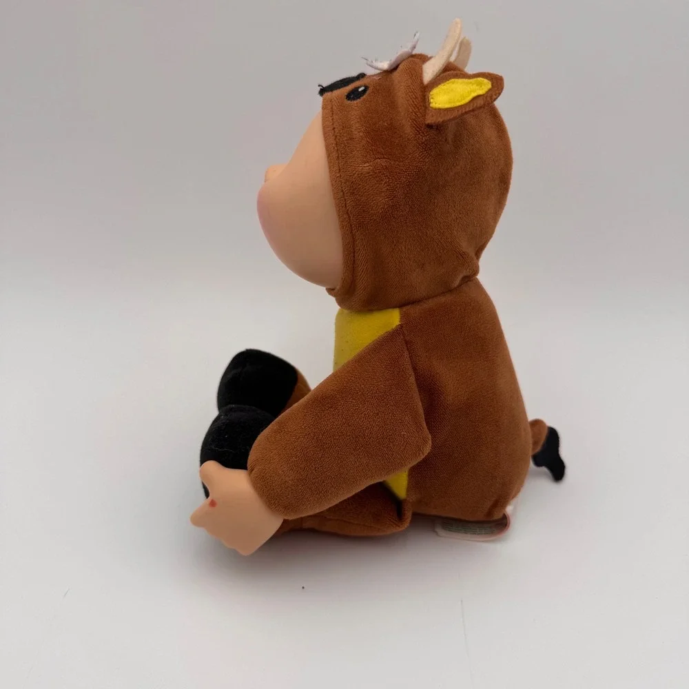 Cabbage Patch Kids Cuties Cow Plush Doll Brown Yellow Costume Green‎ Eyes